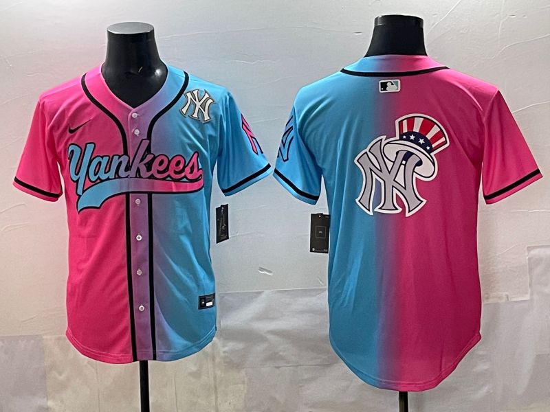 Men 2025 New York Yankees Blank Blue pink Game Nike MLB Jersey style 0014